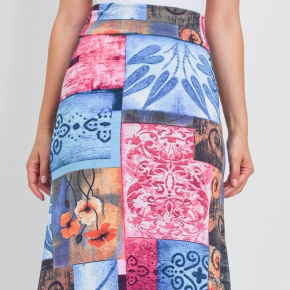 ❌DONATED❌Blue Magenta Color Block Pattern Stretch Waist Maxi Skirt - Picture 3 of 13